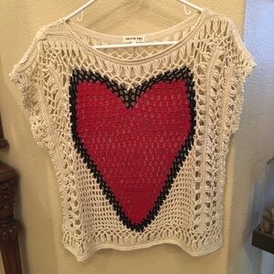 MIRACLE CITY U.S.A Heart Knit Short Sleeve Top Size S/M